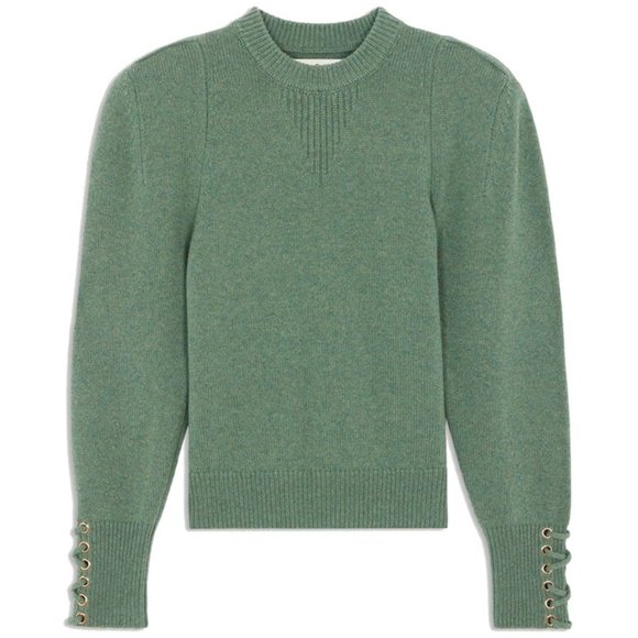 Brand new ba&sh Wool Sweater Keane Jumper Sweater With Lace-Up Cuffs Green - Picture 5 of 16